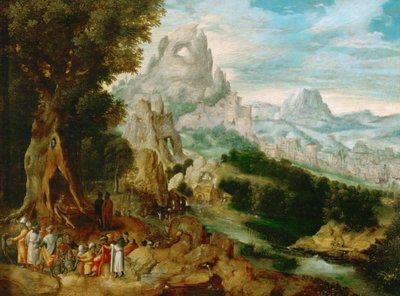 Landschaft mit Johannes dem Täufer beim Predigen von Herri met de (c.1510 p.1550) Bles