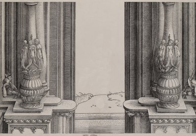 Der mittlere Abschnitt des Eingangs zum zentralen Portal, die Säulen dekoriert mit Sirenen ..., 1515 von Hieronymus Andreae