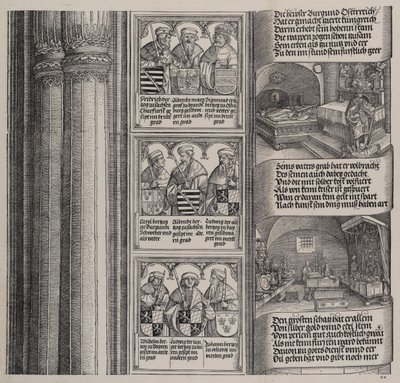 Das von Maximilian für seinen Vater errichtete Grabmal und der kaiserliche Schatz, mit Porträts von Hieronymus Andreae