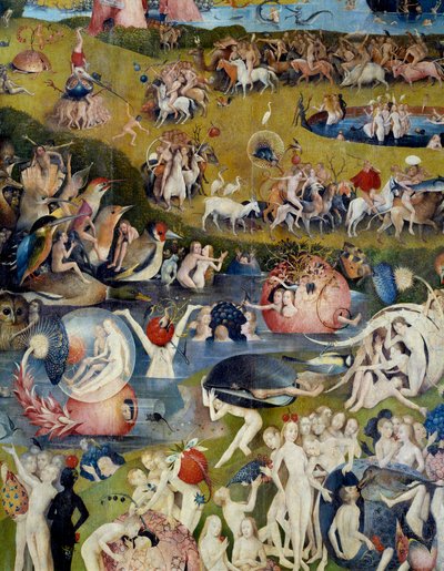 Männer und Frauen genießen die Freuden der Erde. (Detail) von Hieronymus Bosch