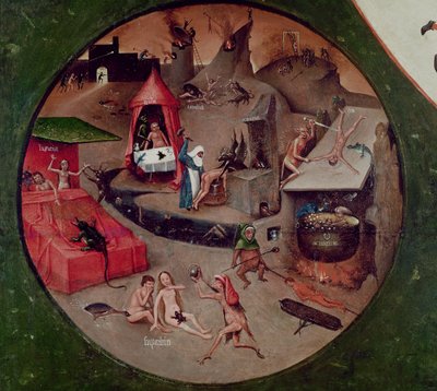 Tischplatte der Sieben Todsünden und der Vier Letzten Dinge, Detail der Hölle, ca. 1480 von Hieronymus Bosch