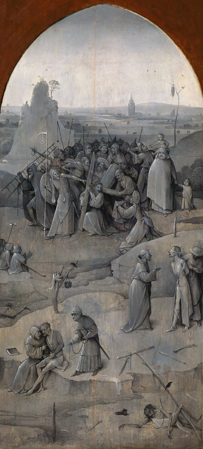 Die Versuchung des heiligen Antonius. Triptychon, Rückseite: Christus trägt das Kreuz, 1500-1501 von Hieronymus Bosch