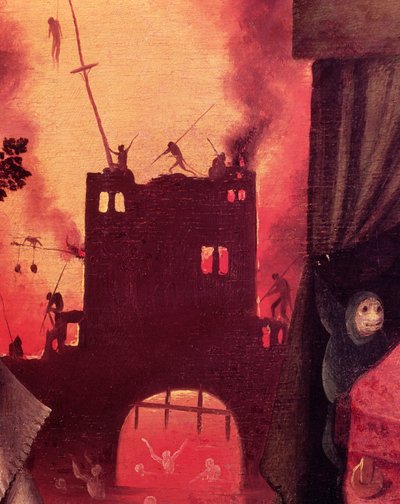 Tondals Vision: Das brennende Tor (Detail) von Hieronymus Bosch