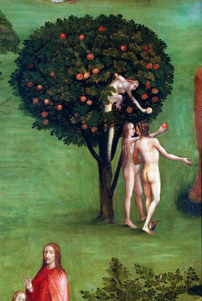 Triptychon des Jüngsten Gerichts, linkes Panel. Adam und Eva im Paradies (Detail) von Hieronymus Bosch