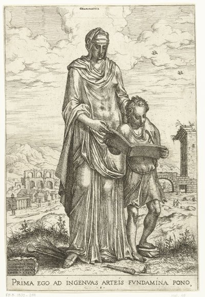Grammatik (Vrije kunsten en Minerva, Apollo en Industria) von Hieronymus Cock