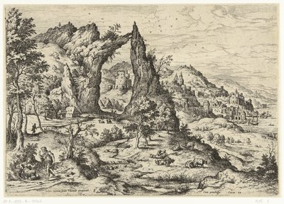 Juda und Tamar (Serie: Landschaften mit biblischen und mythologischen Szenen) von Hieronymus Cock