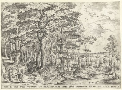 Landschaft mit der Versuchung Christi von Hieronymus Cock