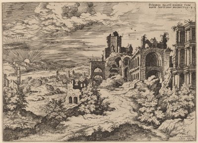 Ruinen auf dem Palatin mit einer Panoramalandschaft von Hieronymus Cock