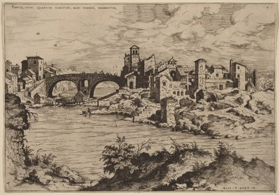 Ansicht der Ponte Quattro Capi und der Insel Tiber von Hieronymus Cock