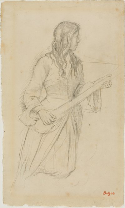Junge Frau, die Mandoline spielt, Studie für das Porträt von Fräulein Fiocre im Ballett "La Source" von Hilaire Germain Edgar Degas