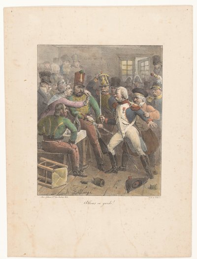 Zwei Soldaten kreuzen die Degen in einer Kneipe von Hippolyte Bellange
