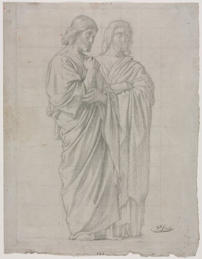 Zwei stehende Figuren, Studie für den linken Teil der Mission der Apostel von Hippolyte Jean Flandrin