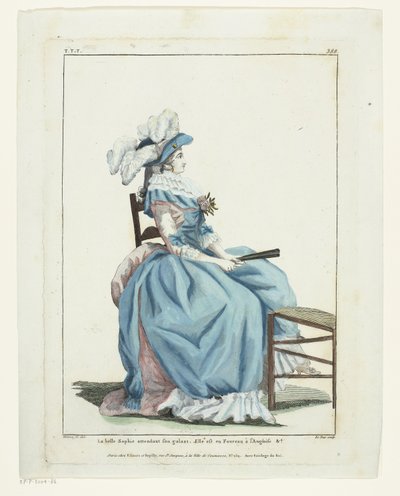 Gallerie des Modes et Costumes Français 1787, TTT.388: La belle Sophie attendant... von Hippolyte Le Bas