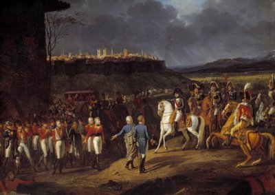 Spanienfeldzug: Kaiser Napoleon I. wurde in Astorga, Spanien, englische Gefangene vorgestellt und befahl, sie mit besonderer Sorgfalt zu behandeln, Januar 1809. Detail. Gemälde von Hippolyte Lecomte (1781-1857) 1810 von Hippolyte Lecomte