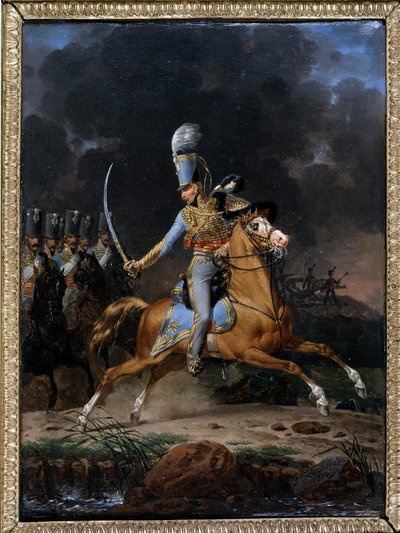 Oberst der Husaren um 1815 - 1816. Gemälde von Lecomte aus dem Jahr 1816. Sammlung „Die Soldaten von Einst“. Paris von Hippolyte Lecomte