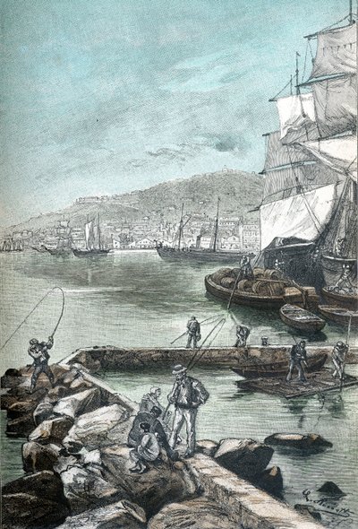 Illustration in Chromotypographie für „Clovis Dardentor“ von Jules Verne, Gravur von L. Benett für die Hetzel-Ausgabe 1896 (Gravur) von Hippolyte Leon Benett