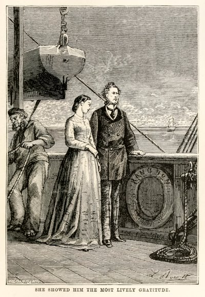 Sie zeigte ihm die lebhafteste Dankbarkeit, aus In 80 Tagen um die Welt von Jules Verne (1828-1905) graviert von Henri-Théophile Hildebrand (1824-97), 1873 von Hippolyte Leon after Benett