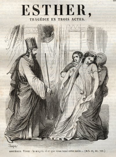 Szene aus Esther, Tragödie von Jean Racine - Gravur in „Werke von Jean Racine“ illustriert von Pauquet und mit einer Notiz von Emile de La Bedolliere - 1851 von Hippolyte Louis Pauquet