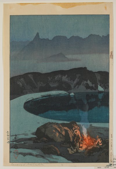 Camping bei Washiha, aus der Serie, Zwölf Szenen in den Japanischen Alpen, Taisho-Ära von Hiroshi Yoshida
