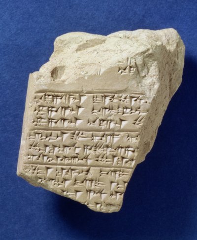 Fragment eines Keilschrifttextes aus Boghazkoy, Hethiter, um 14. Jahrhundert v. Chr. von Hittite