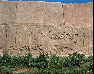 Ansicht des Reliefsockels des Sphinx-Tors von Hittite Hittite