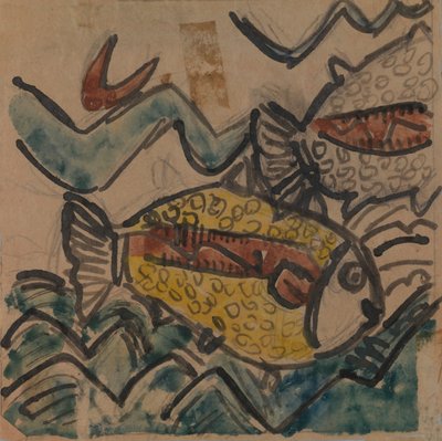 Fischdesign für einen Keramikteller, ca. 1930-1939 von Holcha Krake