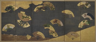 Fächer und Wolken über Felsen und Wasser, Edo-Periode von Hon