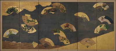 Fächer und Wolken über Felsen und Wasser, Edo-Periode, frühes 17. Jahrhundert von Hon