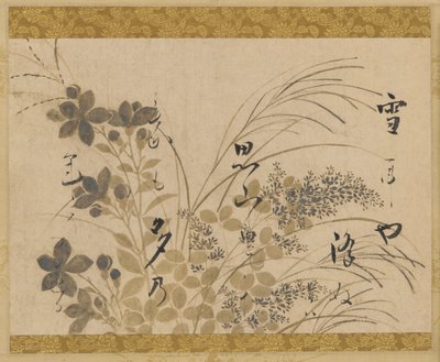 Blumen, Gräser und ein Gedicht, Edo-Periode, 1615-1637 von Hon