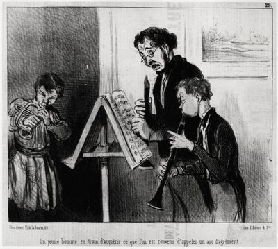Ein junger Mann, der das sogenannte Kunst des Kartierens erlernt. Illustration von Honore Daumier (1808-1879), veröffentlicht in den Nachrichten in „Charivari“, datiert 4. Juni von Honoré Daumier