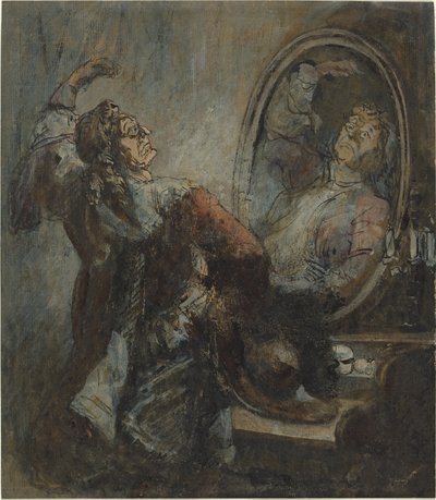 Schauspieler vor einem Spiegel posierend von Honoré Daumier