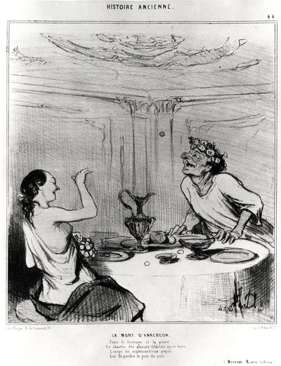 Der Tod von Anacreon, Karikatur zur Illustration eines Auszugs aus den badinen Werken von Jacques-Benigne Bossuet (1627-1704) von Honoré Daumier