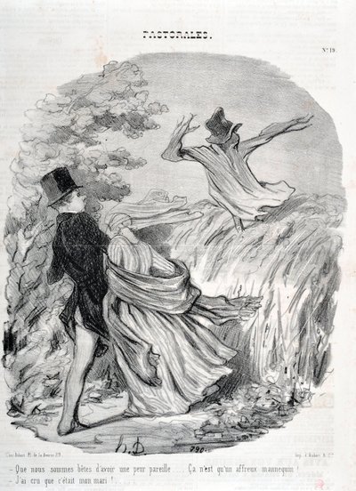 Werk von Honore Daumier (1808-1879). Charivari stammt aus dem Jahr 1845: Serie PASTORALES - Wie gut wir sind, so eine Angst zu haben... Ich dachte, er wäre mein Ehemann! MUSEUM DER SCHÖNEN KÜNSTE - PALAST LONGCHAMP, MARSEILLE von Honoré Daumier