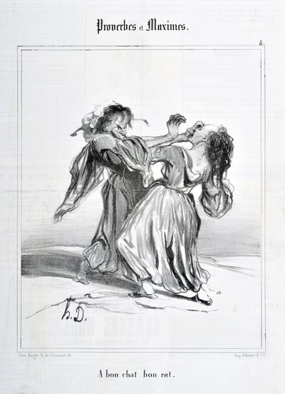 Werk von Honore Daumier (1808-1879). Charivari stammt aus dem Jahr 1840: Serie PROVERBES ET MAXIMES A bon chat bon rat MUSEE DES BEAUX ARTS - PALAIS LONGCHAMP, MARSEILLE von Honoré Daumier