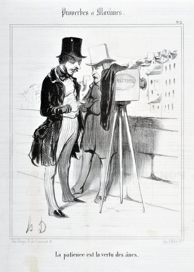 Charivari von 1840: Serie PROVERBES ET MAXIMES. Geduld ist die Tugend der Esel. MUSEE DES BEAUX ARTS - PALAIS LONGCHAMP, MARSEILLE von Honoré Daumier