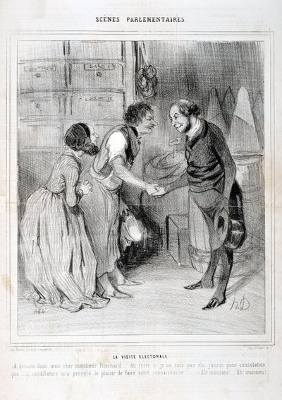 Werk von Honore Daumier (1843): Serie SCENES PARLIAMENTARY. Der Wahlbesuch von Honoré Daumier