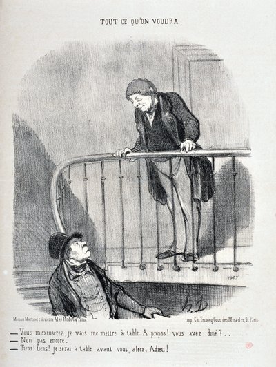Entschuldigen Sie, ich setze mich an den Tisch. Haben Sie schon gegessen? - Nein, noch nicht. - Gut, ich werde vor Ihnen am Tisch sein von Honoré Daumier