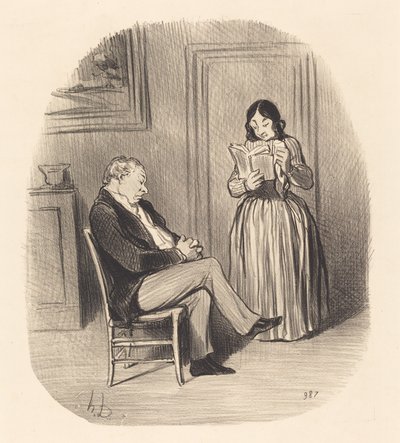 Bürger lässt sich nach dem Abendessen einige Kapitel vorlesen von Honoré Daumier