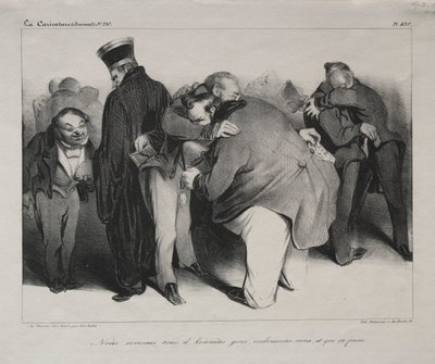 Karikatur, Platte 439: Wir sind alle ehrliche Männer, also lasst uns umarmen und es beenden, 1834 von Honoré Daumier
