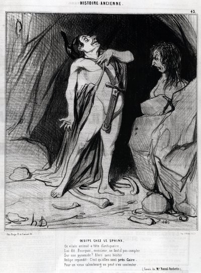 Karikatur von Honore Daumier über Ödipus und die Sphinx, in „Charivari“, 12. Dezember von Honoré Daumier