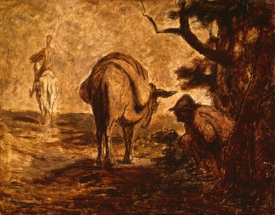 Don Quixote und Sancho Panza erleichtern sich, ca. 1855 von Honoré Daumier