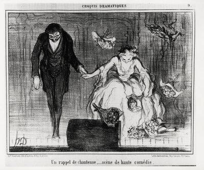 Dramatische Skizzen: eine Sängererinnerung, Szene der hohen Komödie. Illustration von Honore Daumier (1808-1879), veröffentlicht in „Charivari“, datiert 9. Januar von Honoré Daumier