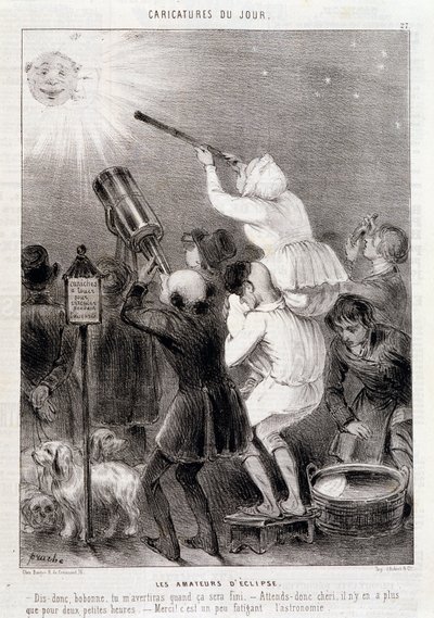 Die Liebhaber der Sonnenfinsternis - Gravur von Daumier, in „Charivari“, ca. 1840 von Honoré Daumier