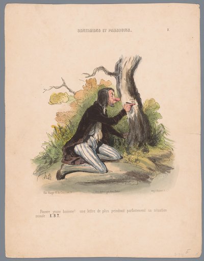 Mann schnitzt Initialen in eine Baumrinde von Honoré Daumier