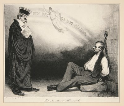 Moderner Galilei. Und doch bewegt sie sich, pl. 436 aus dem Journal La Caricature Nr. 209 von Honoré Daumier