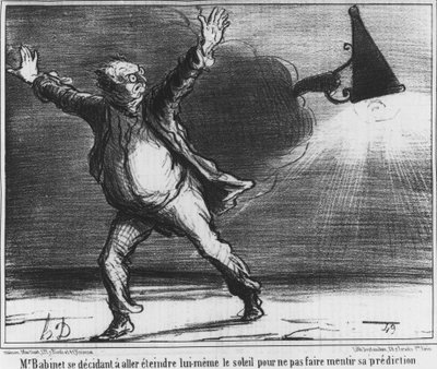 Monsieur Babient beschloss, die Sonne selbst auszuschalten, um seine Vorhersage nicht zu widerlegen, Karikatur über den Kometen von 1857 von Honoré Daumier (1808-1879) von Honoré Daumier