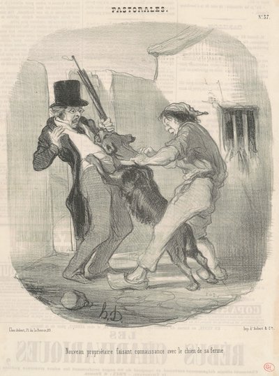 Neuer Besitzer macht Bekanntschaft mit dem Hund ... von Honoré Daumier