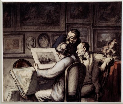 Druckliebhaber. Aquarell, Gouache und schwarzer Bleistift, Feder und Tinte von Honore Daumier. Musée d
