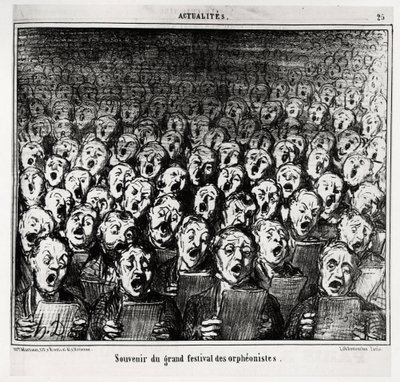 Erinnerung an das große Fest der Orpheonisten. Illustration von Honore Daumier (1808-1879), veröffentlicht in den Nachrichten, „Charivari“, datiert 28. März 1859 von Honoré Daumier