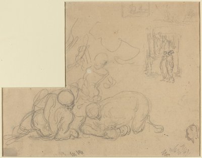 Blatt mit Studien von zwei großen Männern auf dem Boden von Honoré Daumier